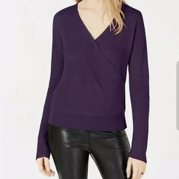 NEW BAR III purple sweater faux wrap surplice off shoulder XXL - Picture 2 of 8